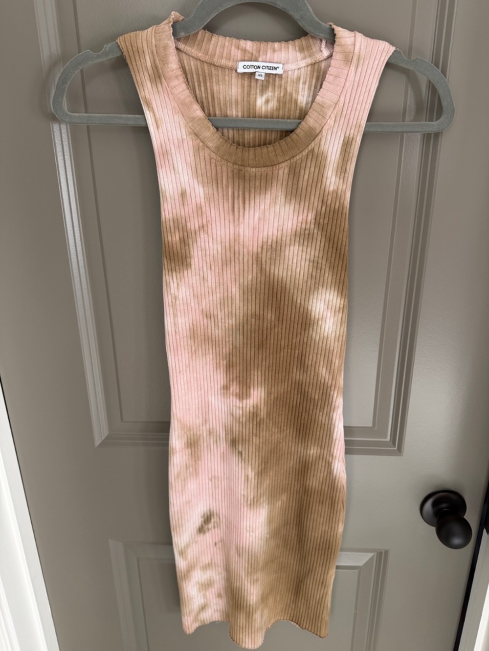 Cotton Citizen Pink and Taupe Ribbed Tie-Dye Tank Dress